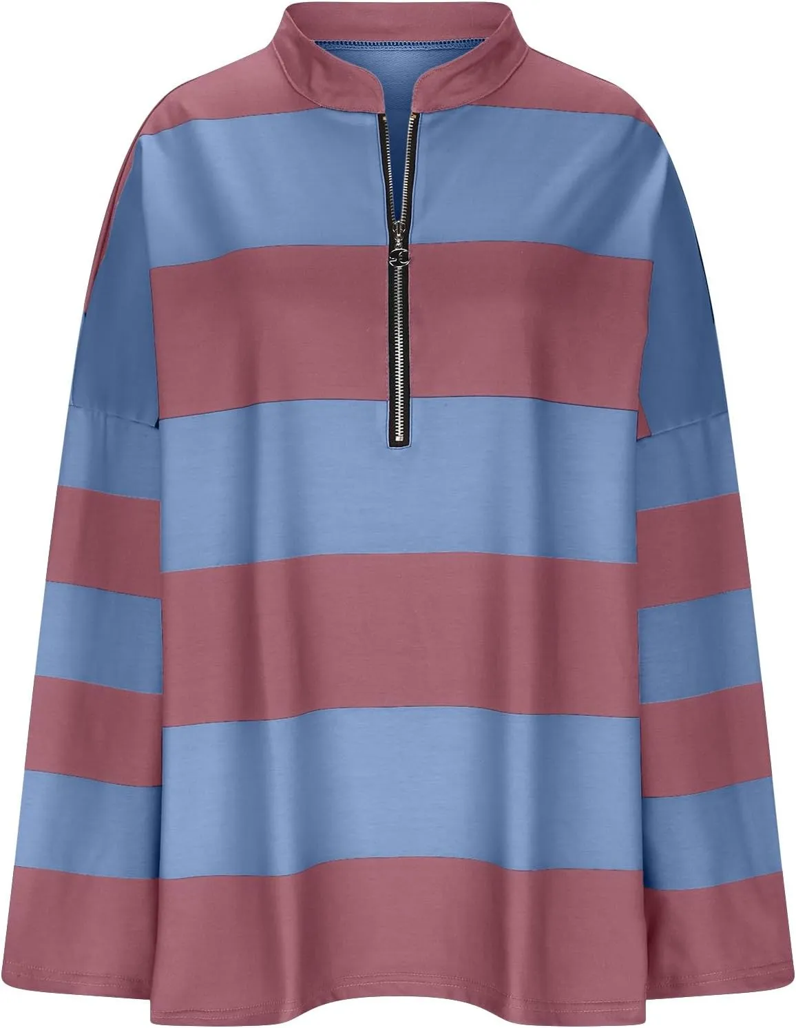 Womens Half Zip Sweatshirt Oversized Stripe Quarter Zip Pullover Long Sleeve Color Block Tops Lapel Collar Clothes
