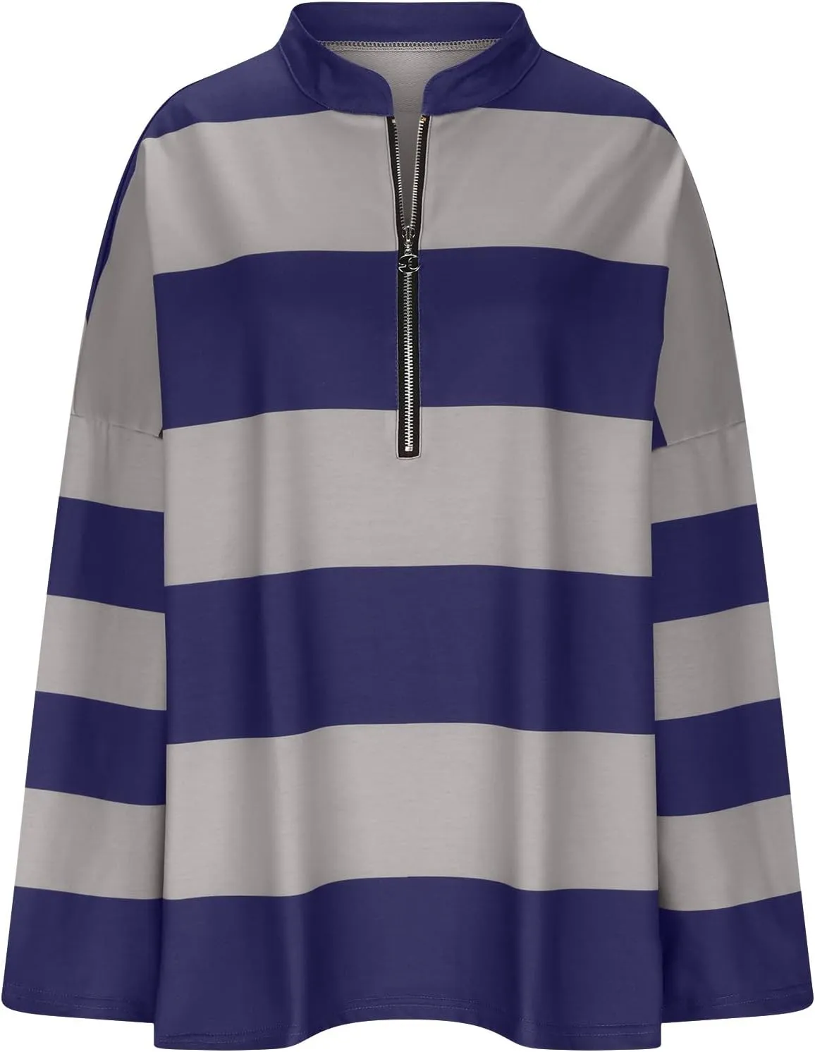 Womens Half Zip Sweatshirt Oversized Stripe Quarter Zip Pullover Long Sleeve Color Block Tops Lapel Collar Clothes