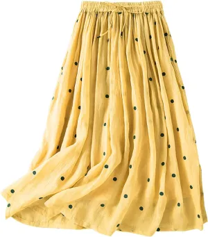 Women's High Cut Tie Knot Polka Dot Maxi Long Midi Mini Petite Skirts Loose Fit Skirt for Women Linen Skirts 2025