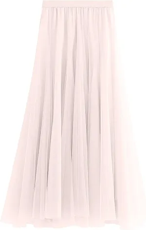 Women's High Waist A Line Skirts Women's Tulle Layered Skirt Mesh Pleated Midi Skirts Draped High Waist Elegant