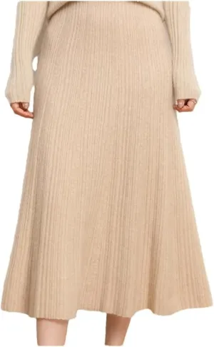 Women's High Waist Pleated Cashmere A-Line Midi Skirt for Spring Autumn and Winter