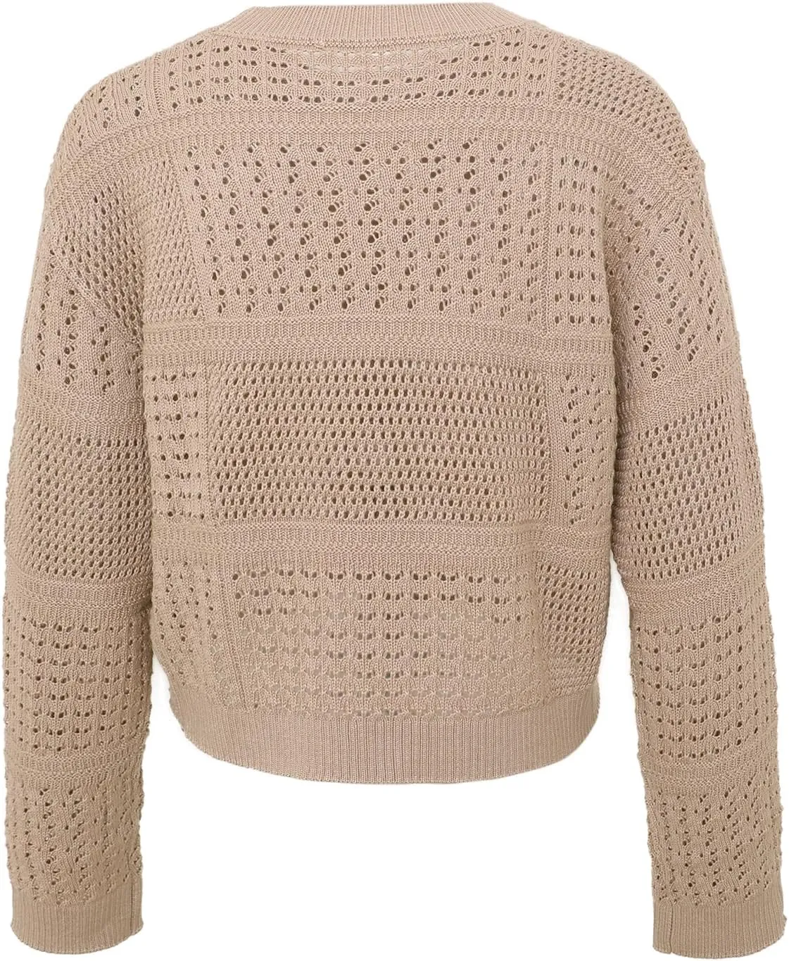 Women's Hollow Out Crew Neck Long Sleeve Loose Knit Short Sweaters Pullover Jumper Blouse Tops