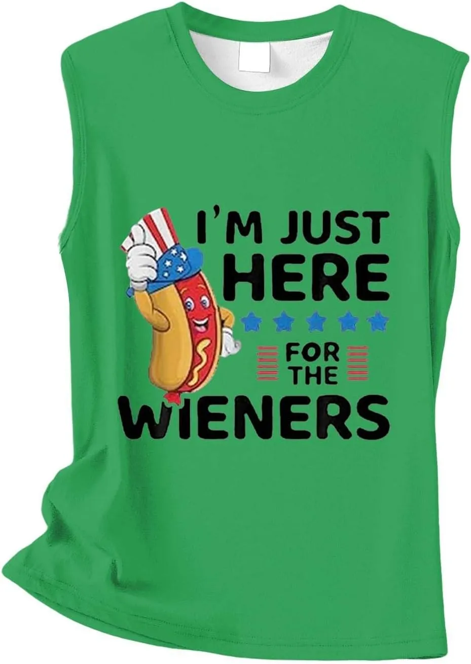 Womens I'm Just Here for The Wieners Tank Tops 4th of July Shirts American Flag Patriotic Plus Size Sleeveless Tee