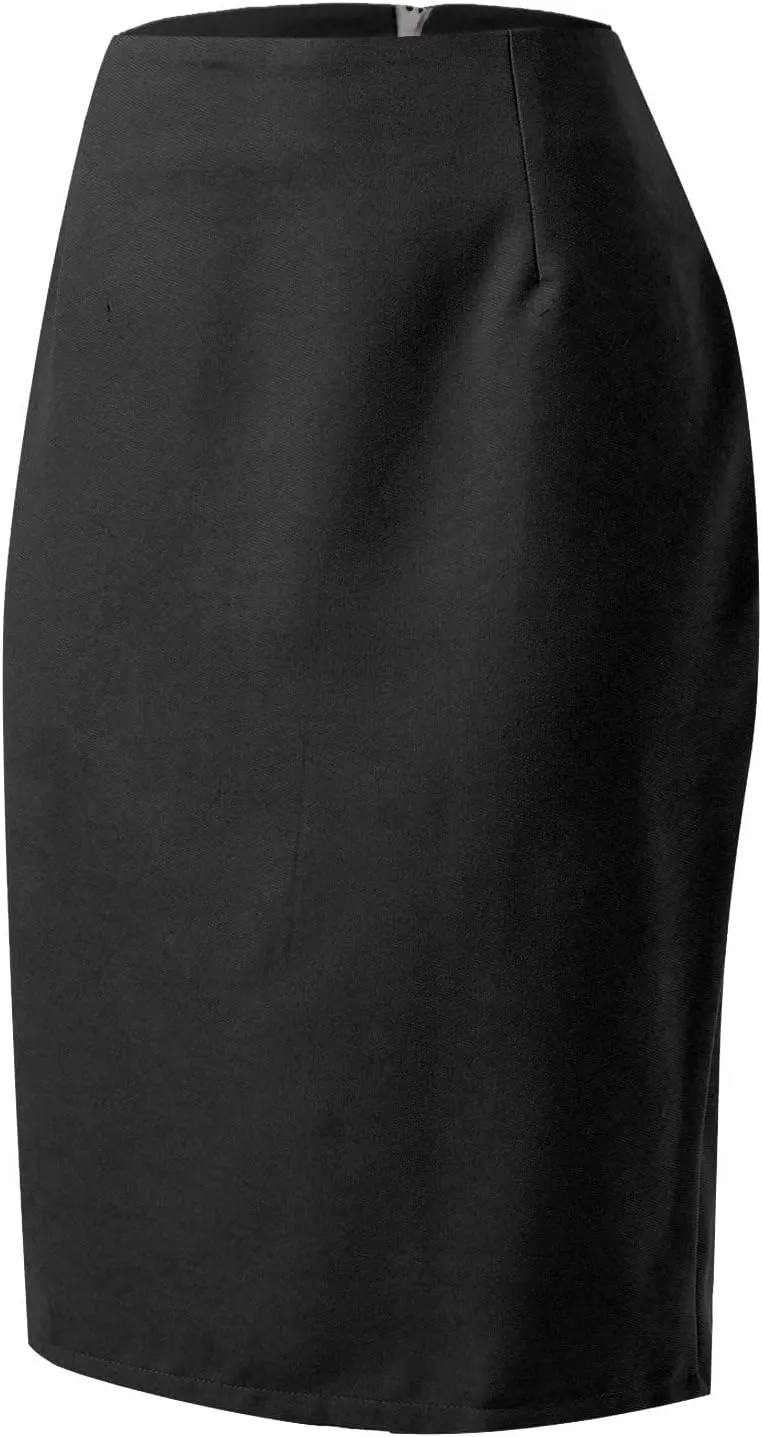 Womens Knee Length Plaid Skirts Elastic Waist Stretchy Bodycon Business Tweed Pencil Skirt