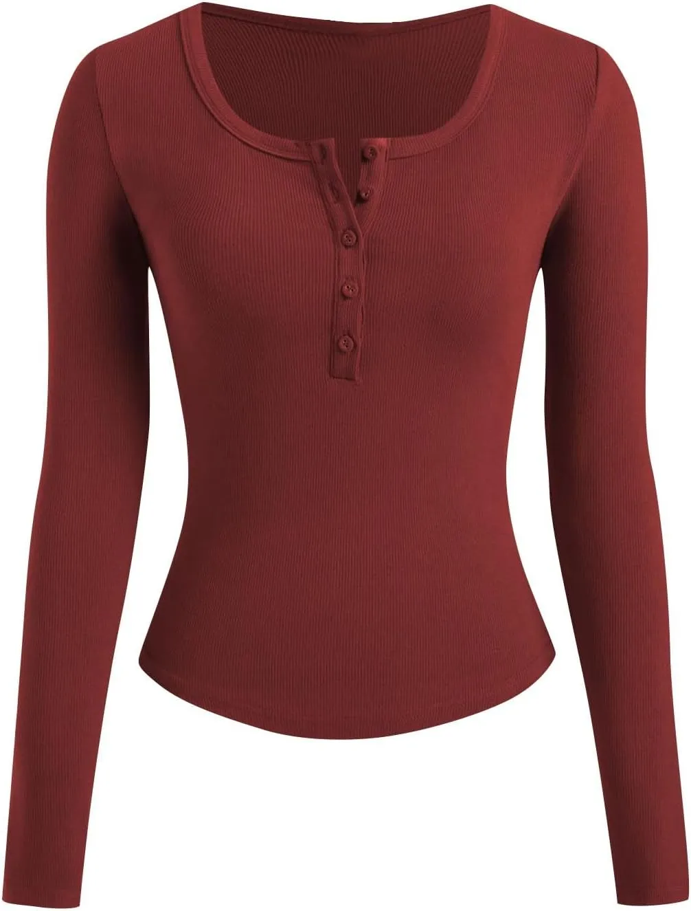 Women's Knit Ribbed Trendy Tops Quarter Button Long Sleeve Cropped Sweater Pullover Slim Sexy Workout Shirts