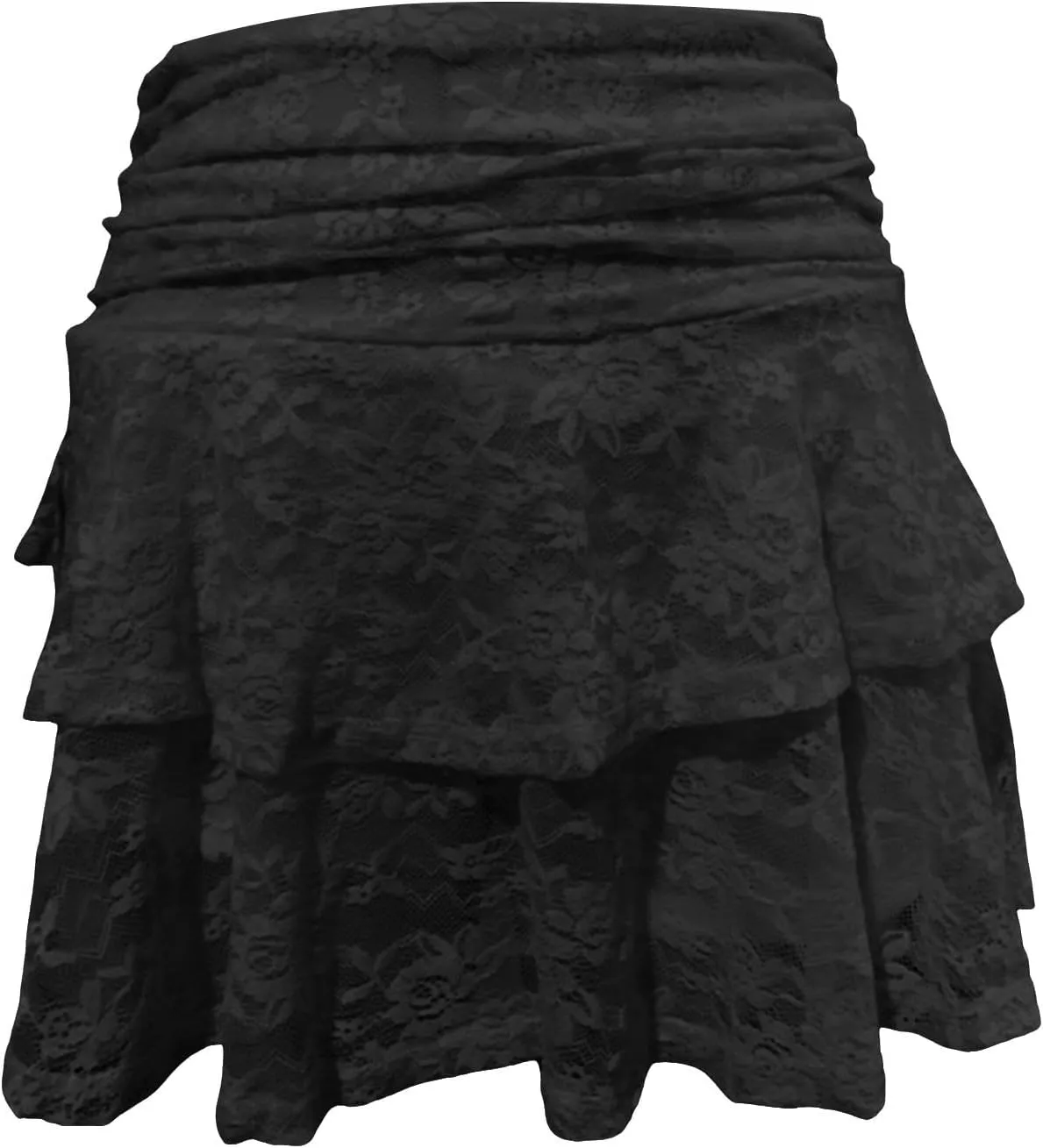 Womens Lace Mini Skirt Y2k Low Waist Flowy Skirts Layered Pleated Ruffle Skirt Sexy Streetwear