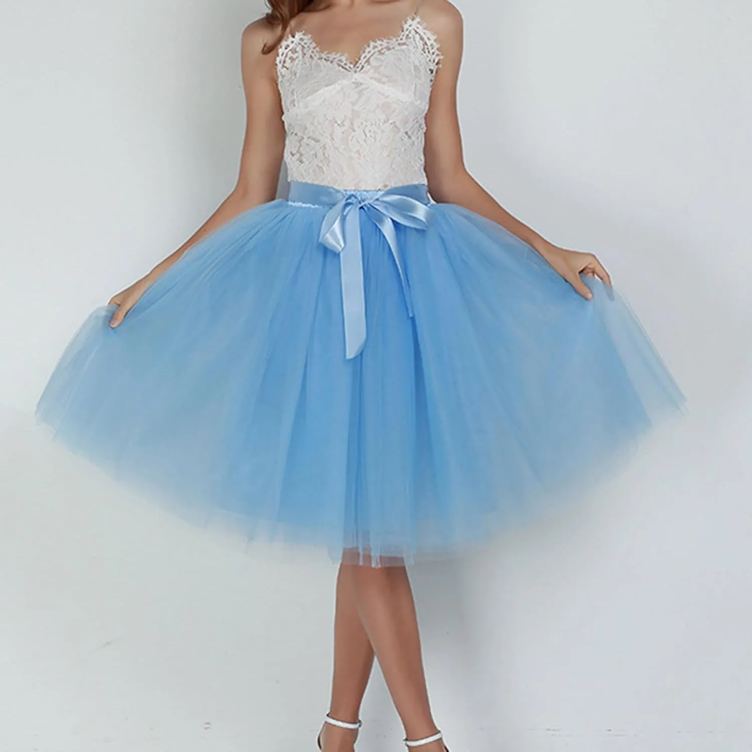 Women's Layered Tulle Mini Tutu Skirt High Elastic Waist A-Line Fluffy Skirts Pleated Prom Ballet Dance Swing Skirt