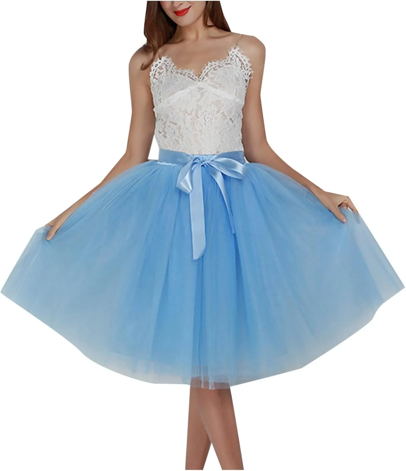 Women's Layered Tulle Mini Tutu Skirt High Elastic Waist A-Line Fluffy Skirts Pleated Prom Ballet Dance Swing Skirt