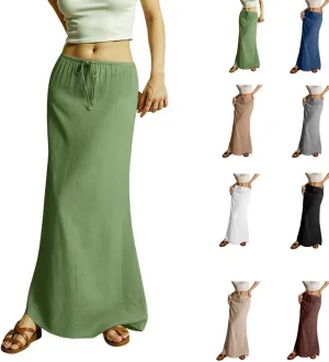 Womens Linen Maxi Skirts Drawstring Waist a Line Skirts, Cute Vacation Boho Long Flowy Skirts, Maxi Skirts for Women Summer