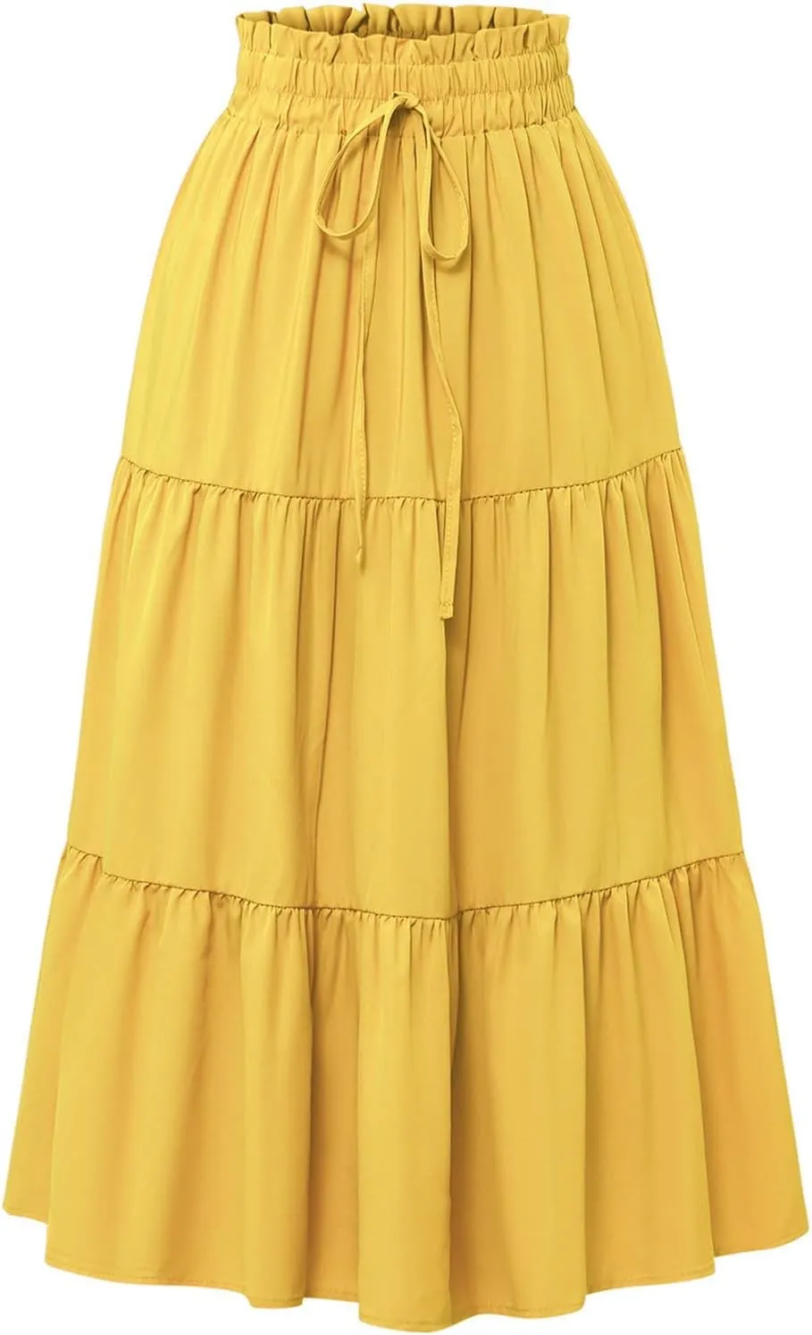 Women's Long Summer Maxi Skirt 2025 Solid Color Floral Elastic Waist A-Line Skirts with Drawstring Loose Skirt