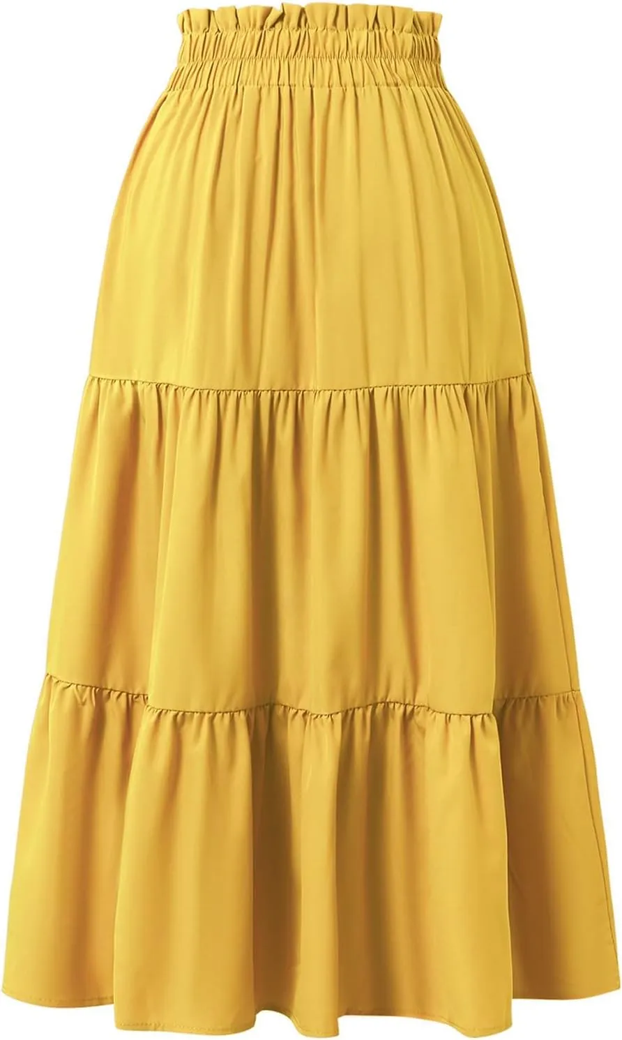 Women's Long Summer Maxi Skirt 2025 Solid Color Floral Elastic Waist A-Line Skirts with Drawstring Loose Skirt