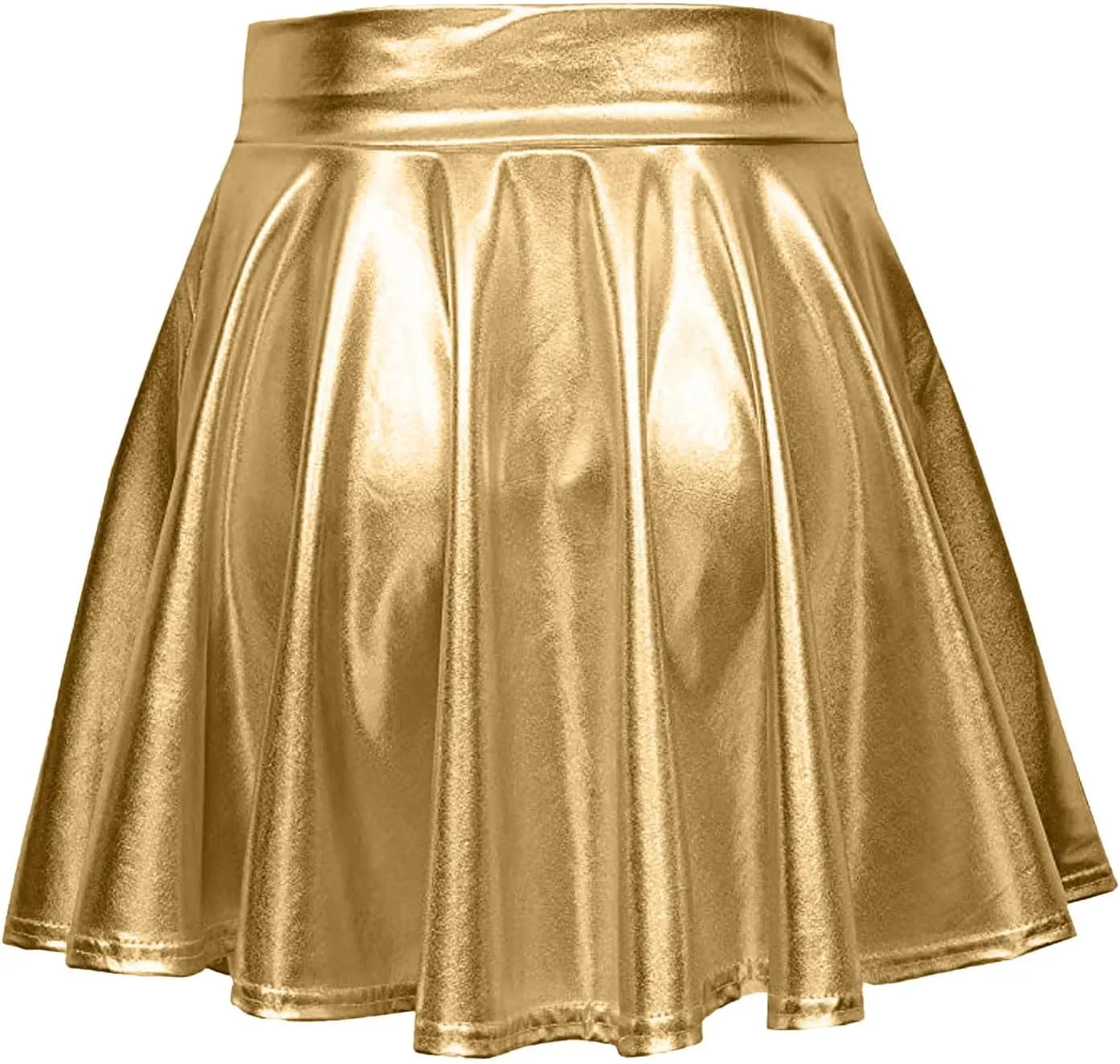 Womens Metallic Skirt Rave Carnival Shiny Flared High Waist Mini Holographic Pleated Skirts for Women
