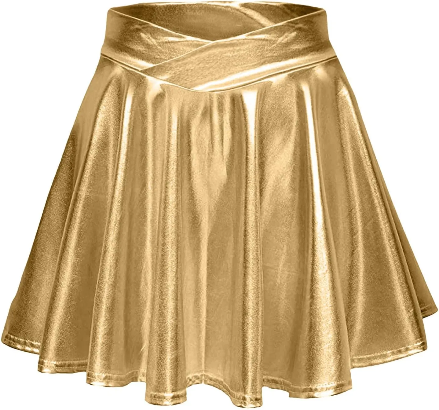 Womens Metallic Skirt Rave Carnival Shiny Flared High Waist Mini Holographic Pleated Skirts for Women