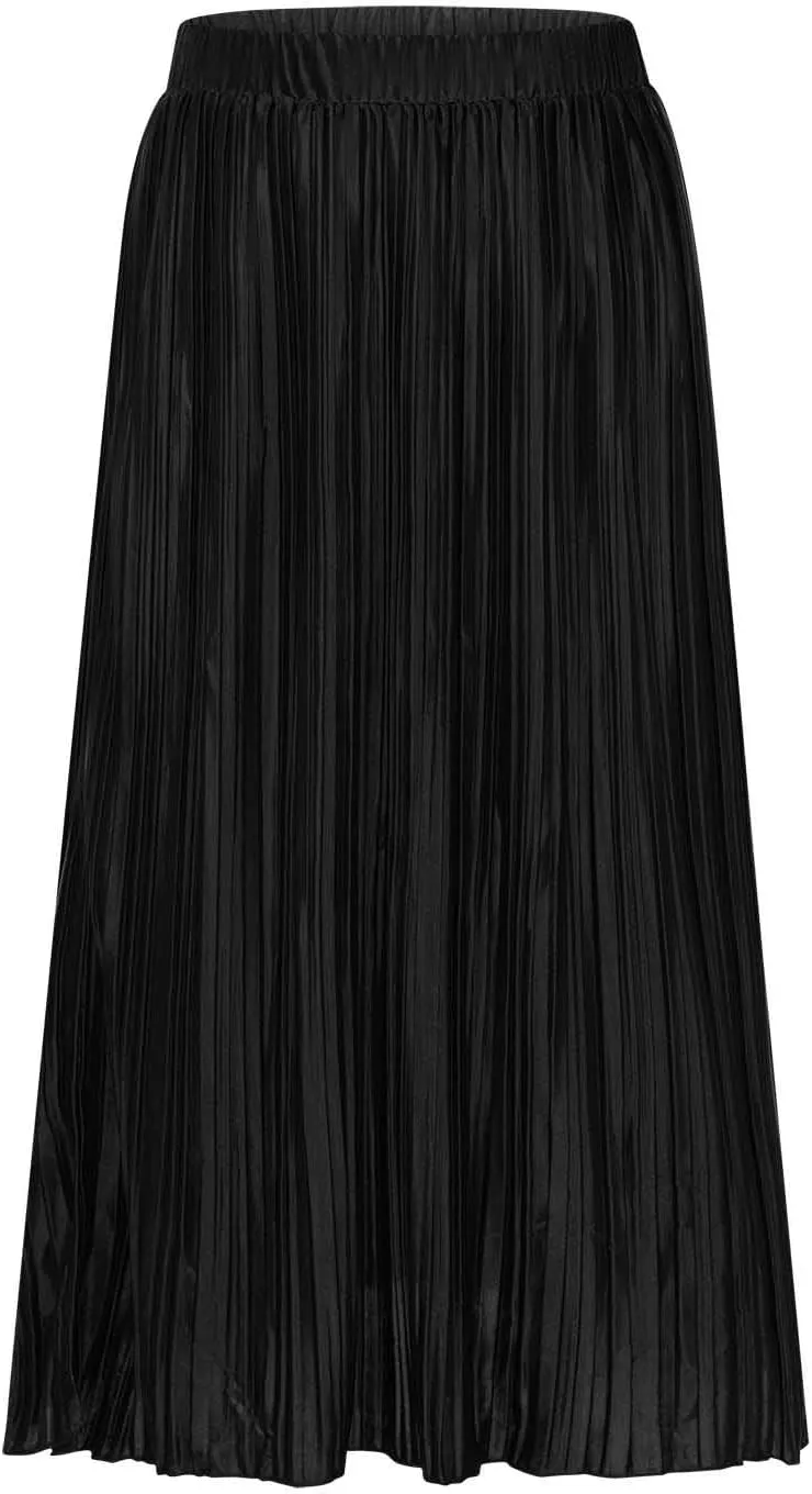Women's Midi Casual Skirts Elastic Waist Pleated Skirts Split Hem Work Skirts Trendy Long Skirts for Party Night Club