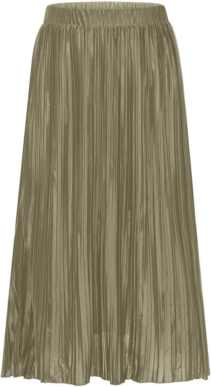 Women's Midi Casual Skirts Elastic Waist Pleated Skirts Split Hem Work Skirts Trendy Long Skirts for Party Night Club