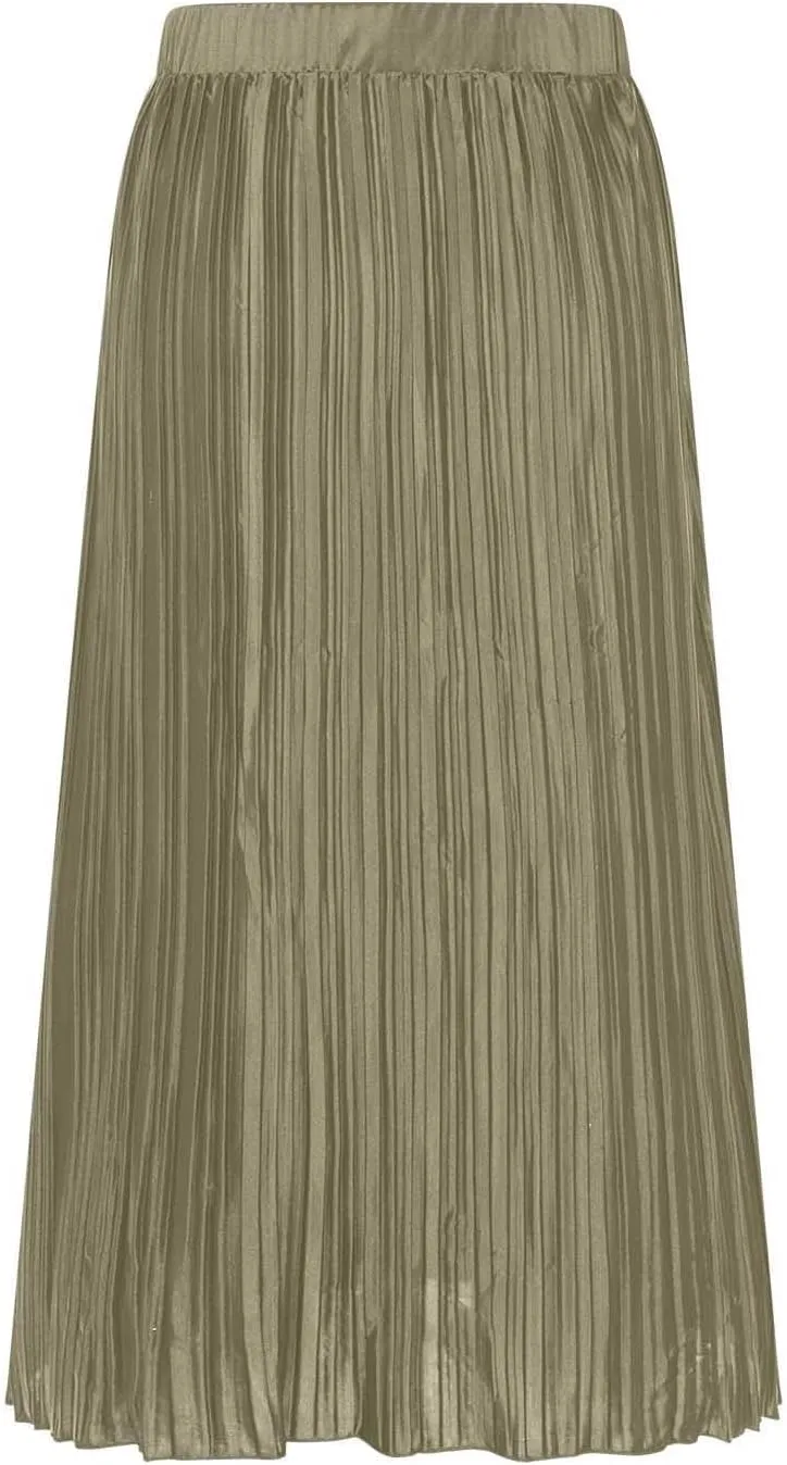 Women's Midi Casual Skirts Elastic Waist Pleated Skirts Split Hem Work Skirts Trendy Long Skirts for Party Night Club