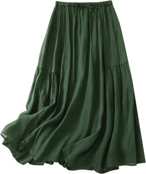 Women's Midi Skirts High Waisted Pleated A-Line Swing Skirts Summer Long Skirts with Pockets Plain Work Out Skirts