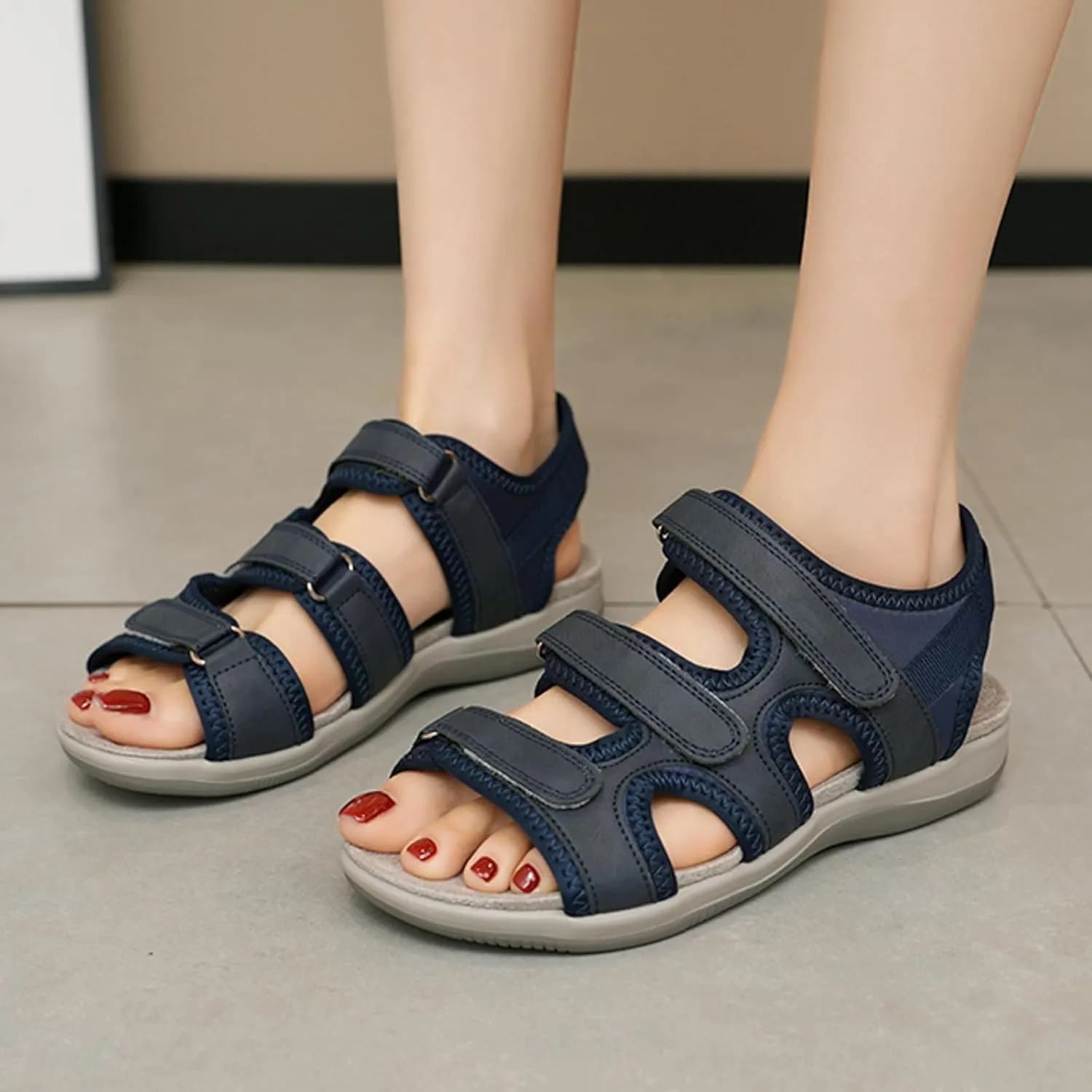 Women's Orthopedic Wide Sandals Strappy Arch Support Flat Sandals Dressy Summer Comfortable Platform Wedge Sandals Shoes