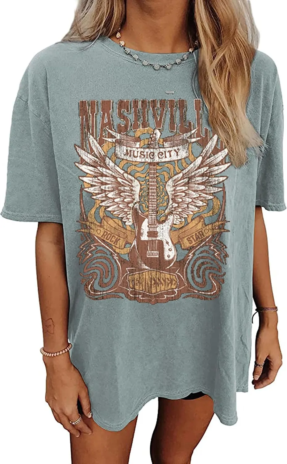 Women's Oversized Shirts Western Cowboy Shirts Vintage Graphic Tops Nashville Music Tees Retro Steer Skull Shirt