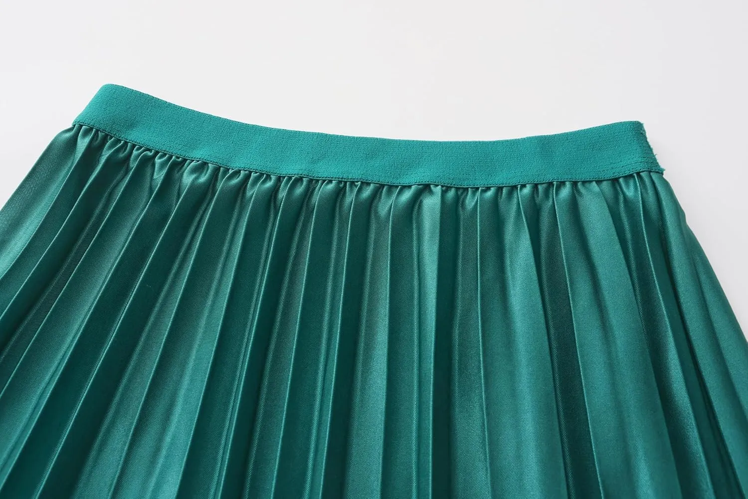 Women's Pleated Satin Midi Skirt Solid Casual High Waist Skirt 7855