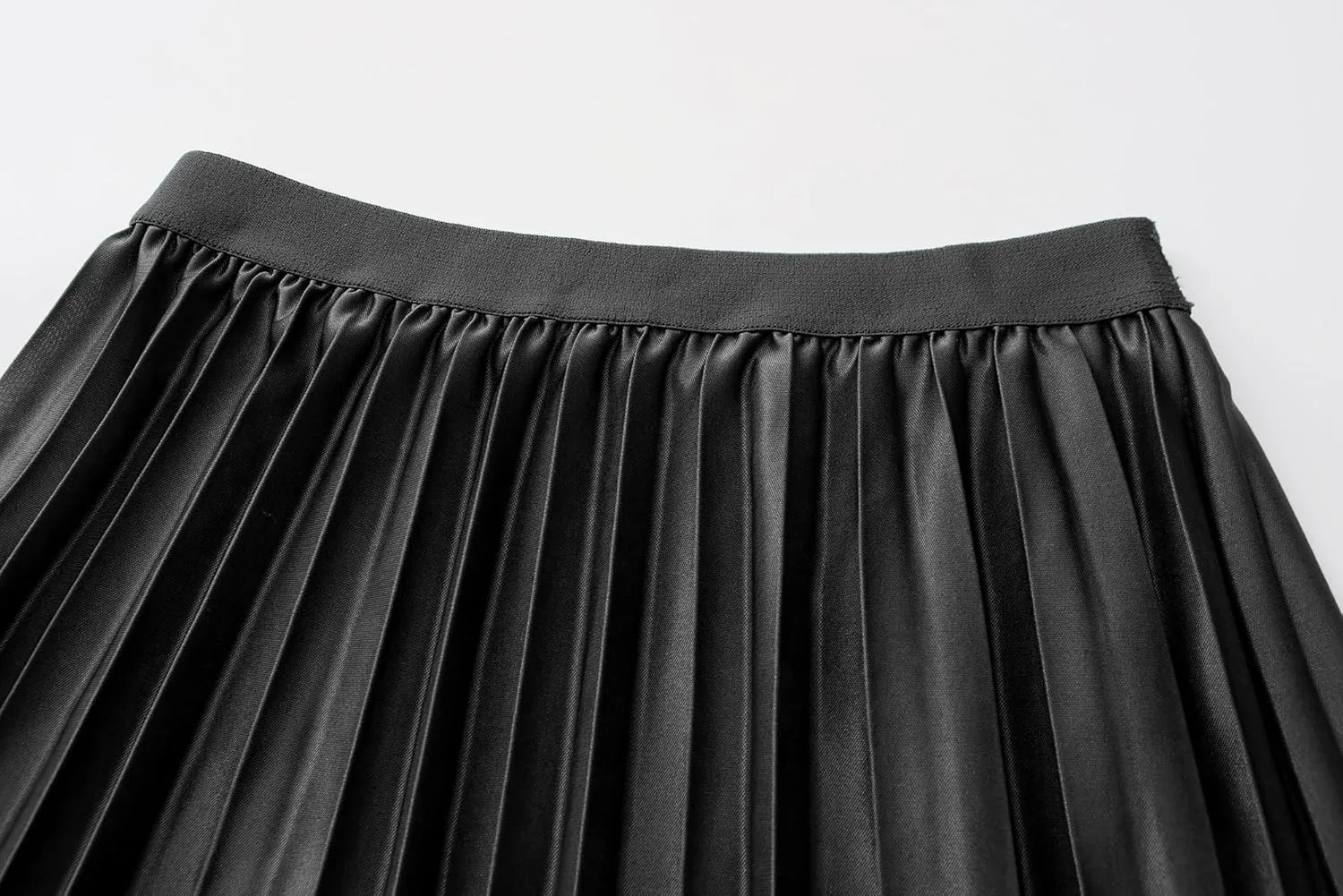 Women's Pleated Satin Midi Skirt Solid Casual High Waist Skirt 7855