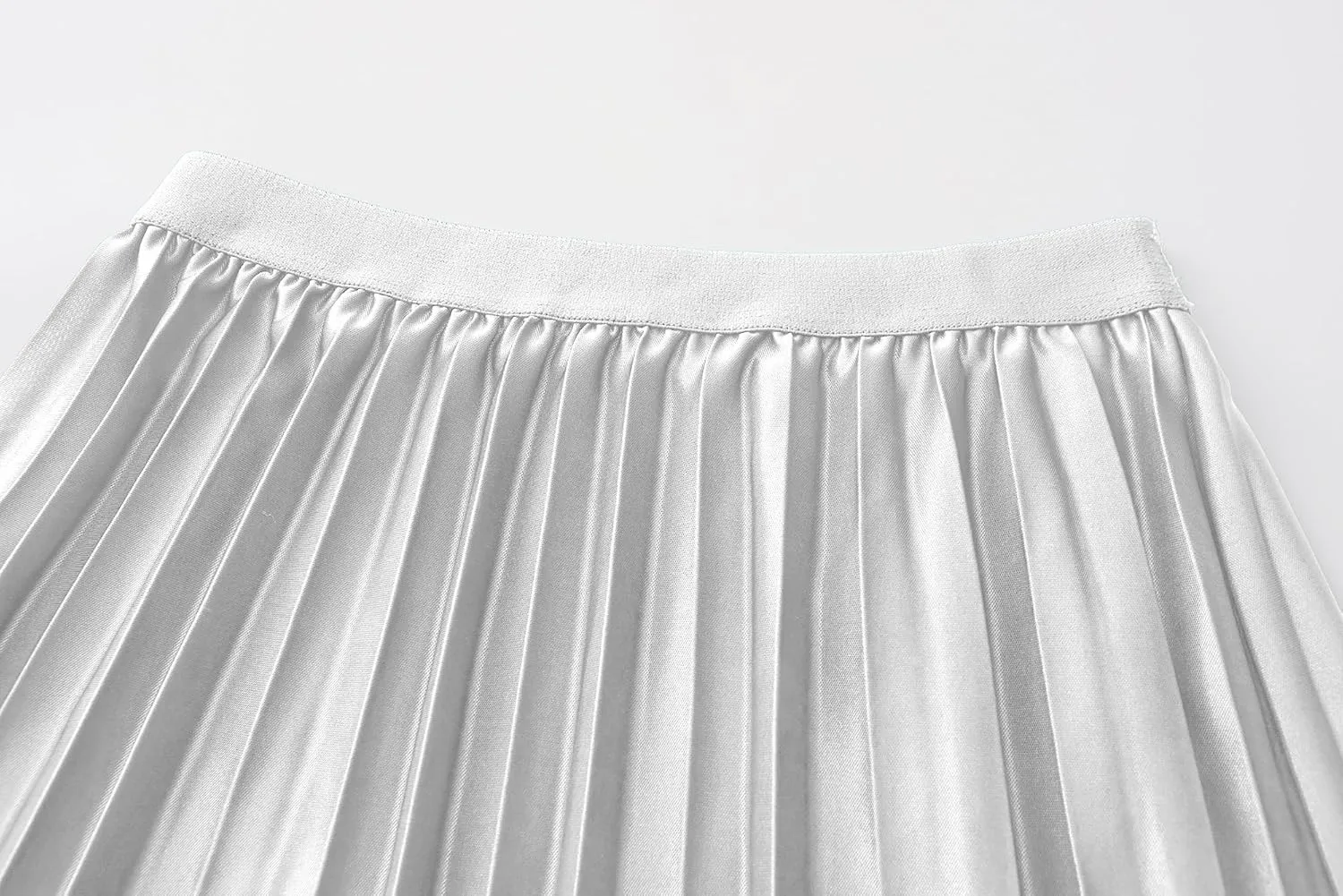 Women's Pleated Satin Midi Skirt Solid Casual High Waist Skirt 7855