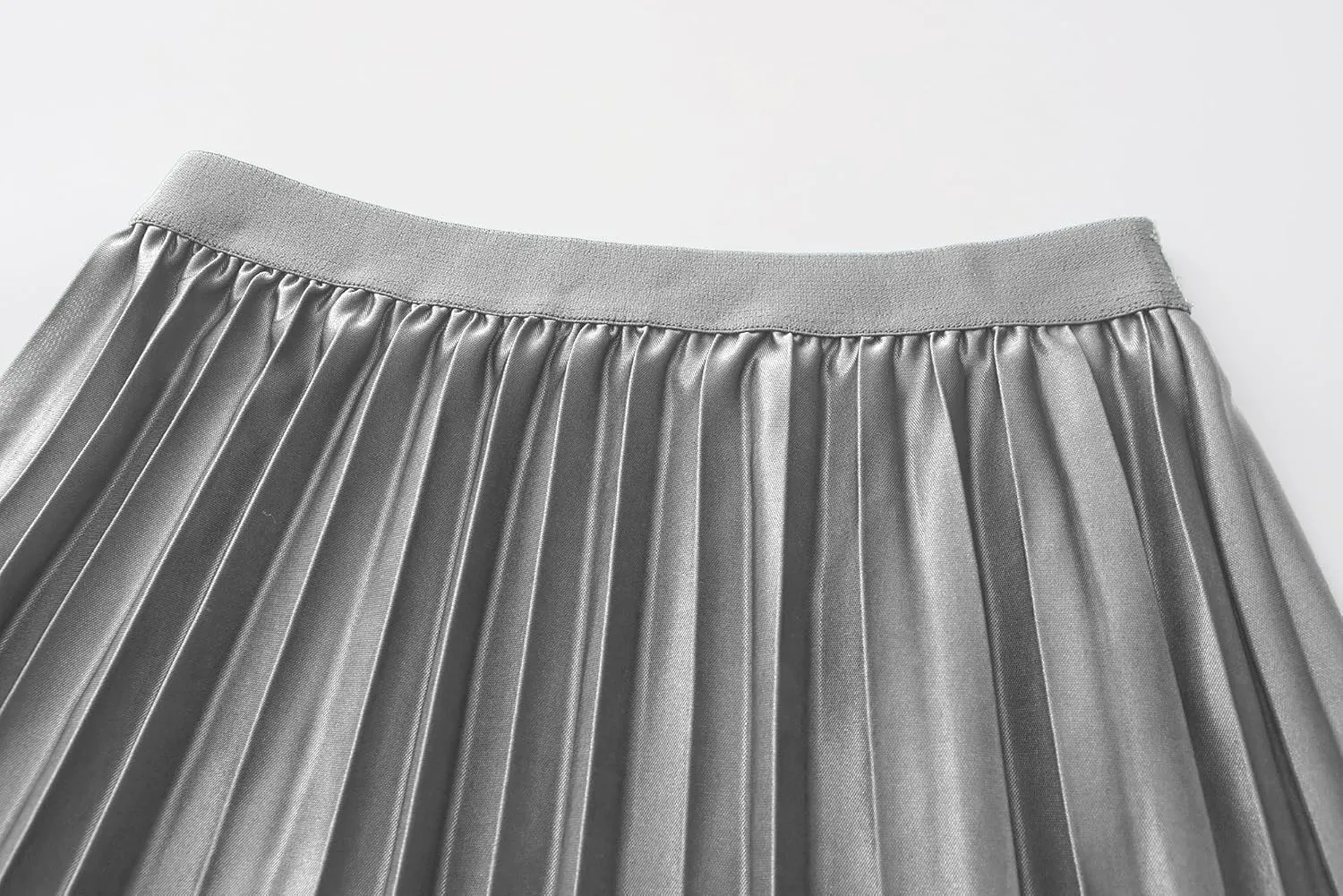 Women's Pleated Satin Midi Skirt Solid Casual High Waist Skirt 7855