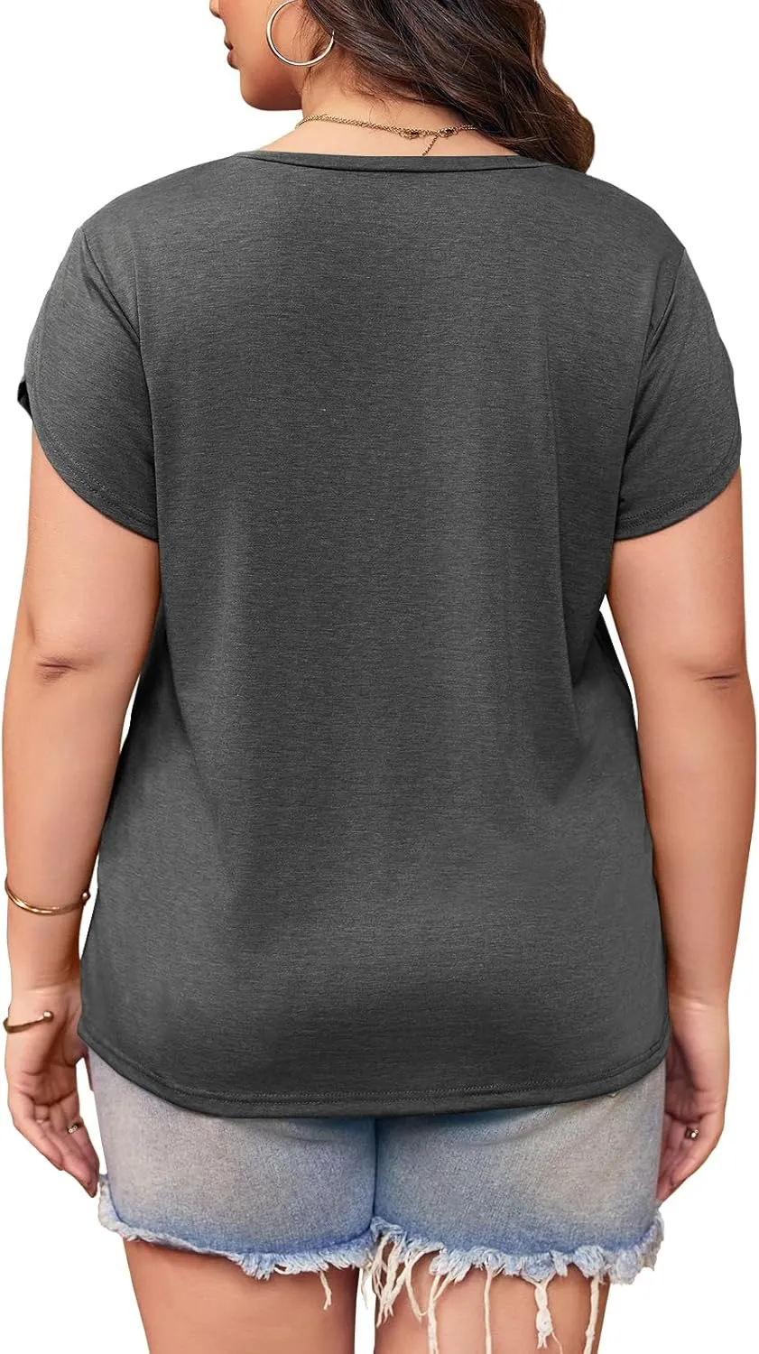 Womens Plus Size Tops V Neck T Shirts Casual Loose Petal Sleeve Tee Shirts