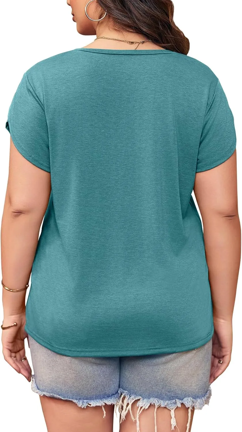 Womens Plus Size Tops V Neck T Shirts Casual Loose Petal Sleeve Tee Shirts