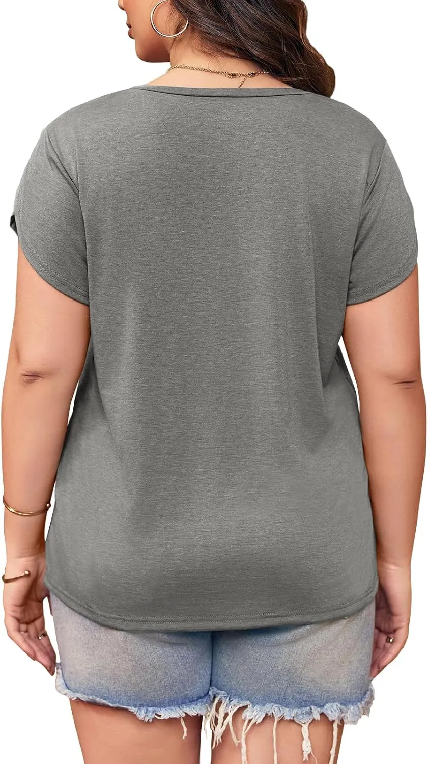 Womens Plus Size Tops V Neck T Shirts Casual Loose Petal Sleeve Tee Shirts
