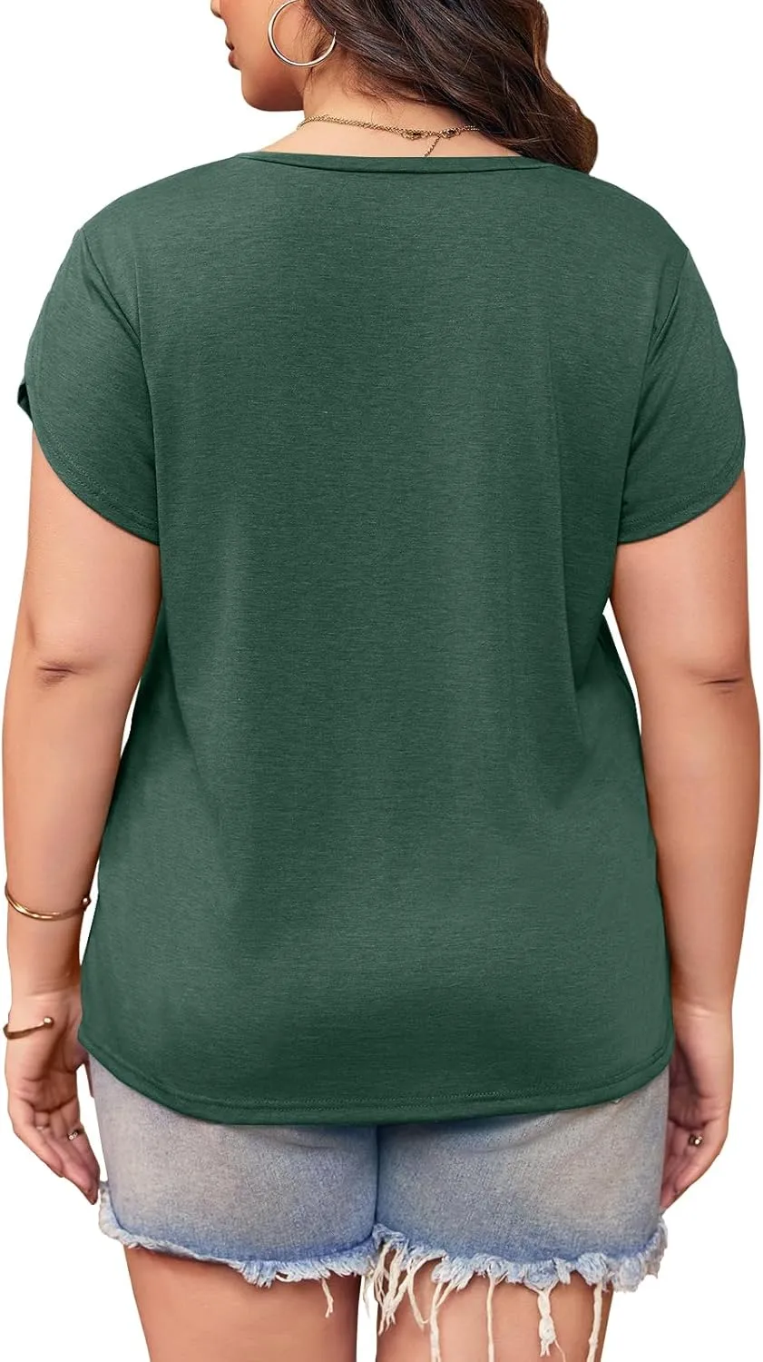 Womens Plus Size Tops V Neck T Shirts Casual Loose Petal Sleeve Tee Shirts