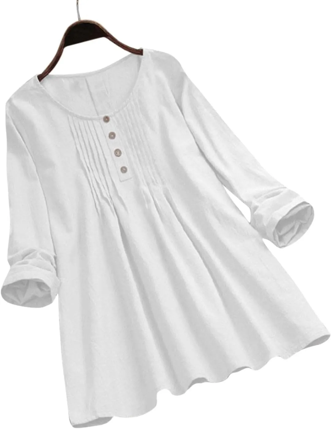 Women's Retro Shirts Loose Fit Crewneck Long Sleeve Button Down Pleated Casual Blouse Daily Commute Work Holiday Tops