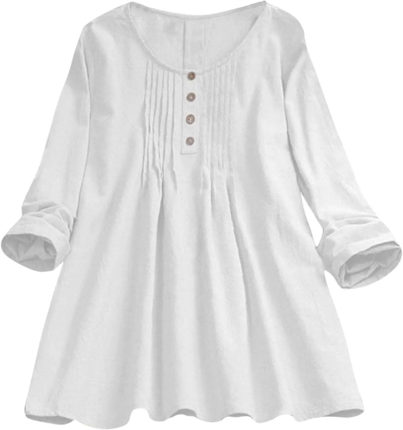 Women's Retro Shirts Loose Fit Crewneck Long Sleeve Button Down Pleated Casual Blouse Daily Commute Work Holiday Tops