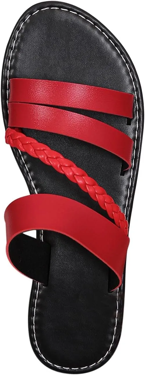 Womens Sandals Comfortable Strappy Lightweight Flat Sides Sandal 2025 Dressy Summer Fashion Cozy Shoes for Vacation