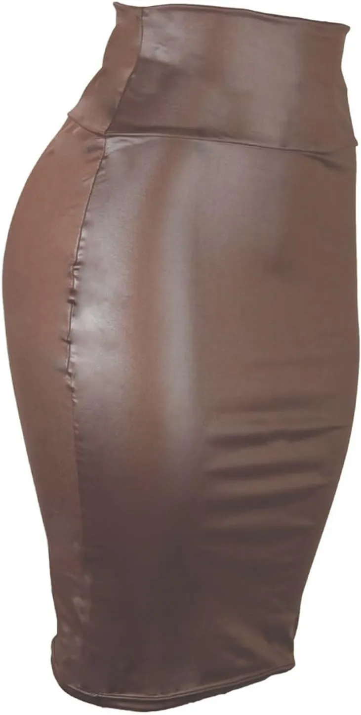 Womens Sexy Bodycon Faux Leather Skirts High Waisted Sexy Hip-Wrap Slim-Fit Pencil Skirt Knee Length Midi Skirt