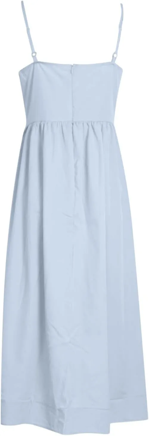 Women's Sexy Low Cut Spaghetti Strap Long Dresses Casual Sleeveless Trendy Slimd Midi Dress Square Neck Bustier Dress