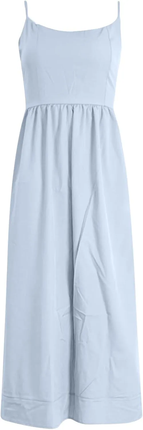 Women's Sexy Low Cut Spaghetti Strap Long Dresses Casual Sleeveless Trendy Slimd Midi Dress Square Neck Bustier Dress