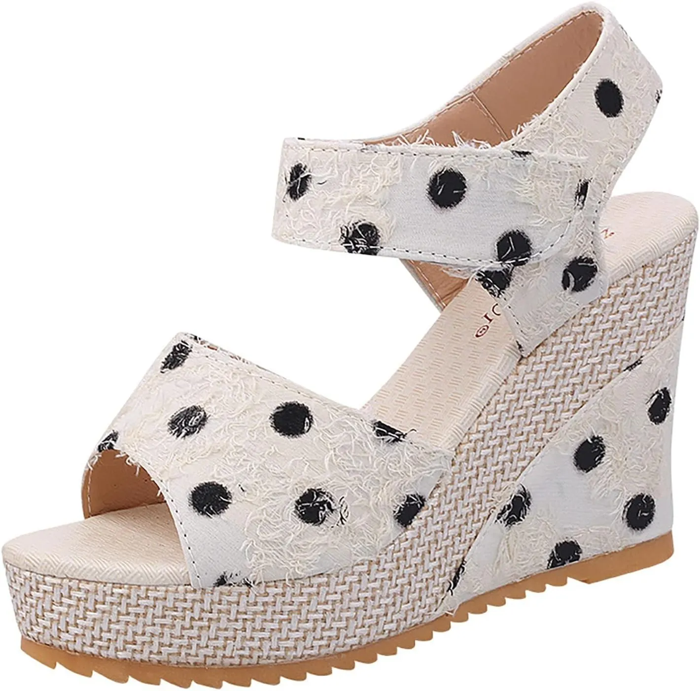 Womens Slip On Espadrilles Wedges Sandals Slides Platform Summer High Heel Open Toe Ankle Strap Buckle Sandal Comfortable Dot Print Hook and Loop Fashion Trendy Travel Outdoor Espadrilles Shoes