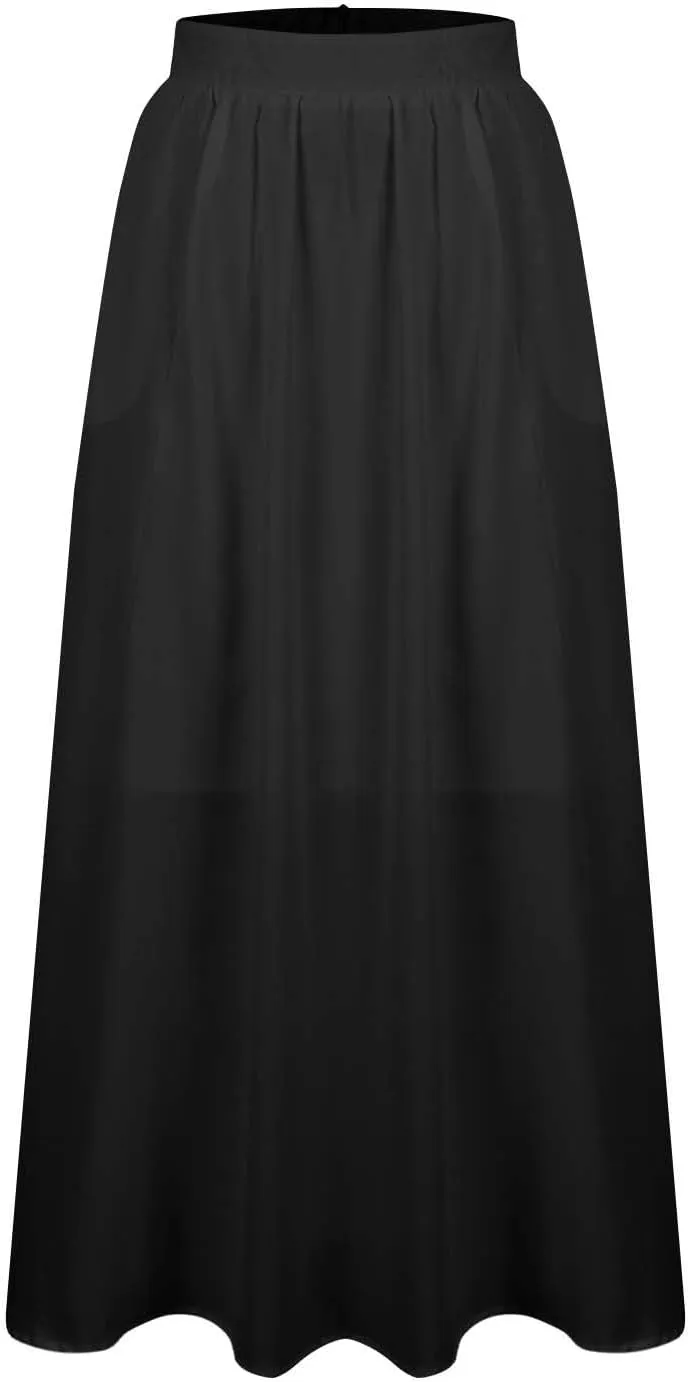 Women's Solid Color Skirts Summer Elegant High Waist Formal Maxi Skorts Casual Fashion Prom Homecoming Swing Skirt