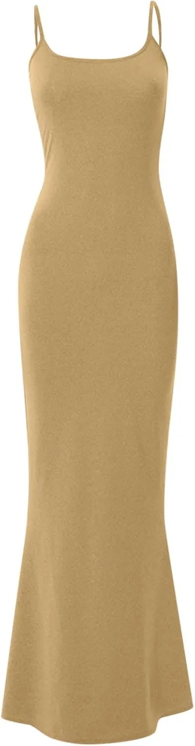 Womens Spaghetti Strap Bodycon Maxi Dress Summer Casual Sleeveless Long Beach Dresses Ruched Elegant Evening Dress