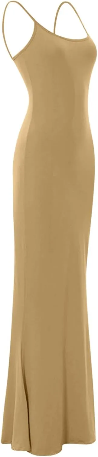 Womens Spaghetti Strap Bodycon Maxi Dress Summer Casual Sleeveless Long Beach Dresses Ruched Elegant Evening Dress