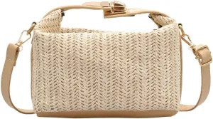 Women's Straw Beach Bag Woven Crossbody Bag Woven Rattan Clutch Wallet Casual Beach Straw Handmade Bag, One Color, One Size