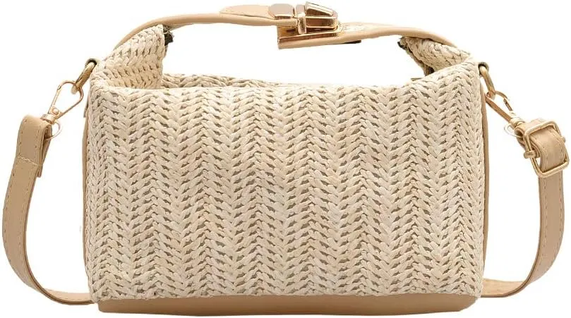 Women's Straw Beach Bag Woven Crossbody Bag Woven Rattan Clutch Wallet Casual Beach Straw Handmade Bag, One Color, One Size