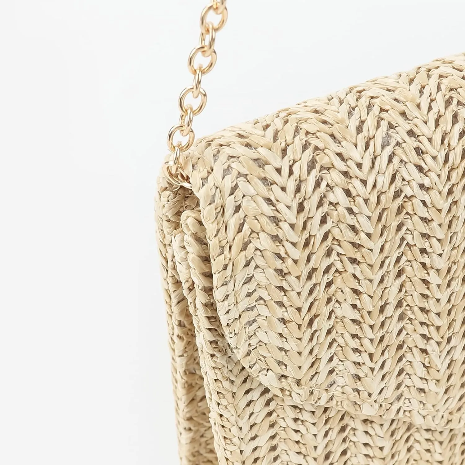 Womens Straw Woven Clutch Handmade Weaving Shoulder Bag Purse for Wedding Prom Party
