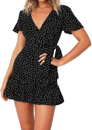 Womens Summer Casual Dresses Loose Boho Floral Printed Tank Mini Short Sleeve Dress Ruffle Tiered Party Beach Sun Dress