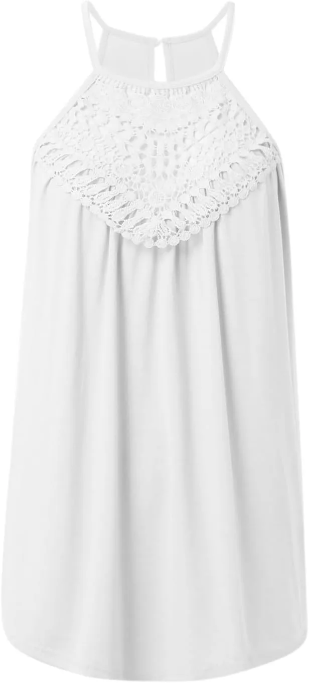 Women's Summer Halter Spaghetti Strap Flowy Tank Tops Sleeveless Shirts Blouses Lace Cami Camisole