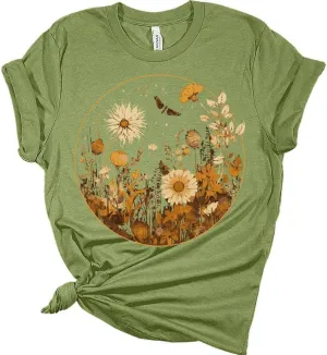 Womens Summer Shirts Trendy Boho Graphic Tees Cute Vintage Cottagecore T Shirts Floral Tops