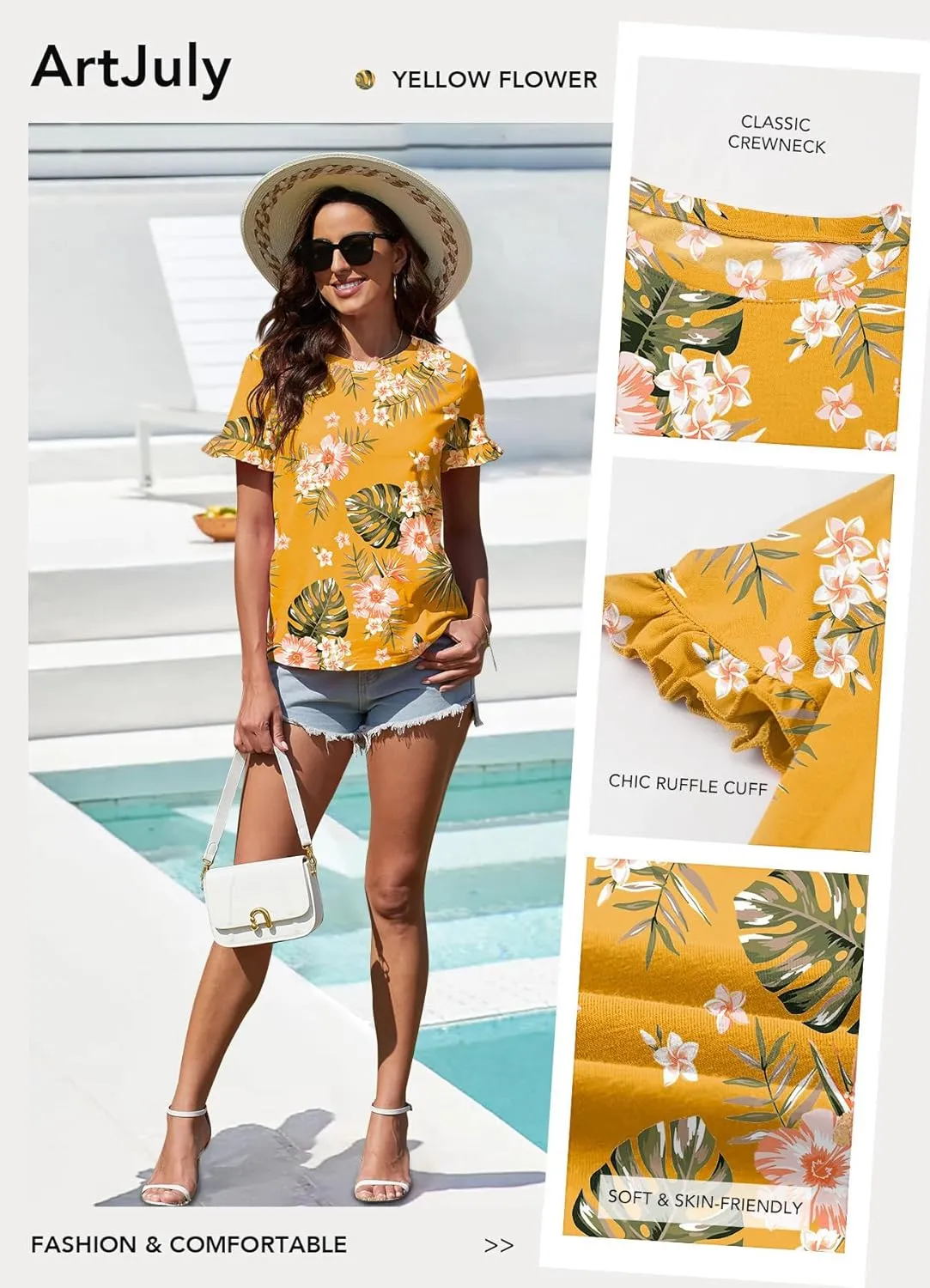 Women's Summer T-Shirts Cute Short Sleeve Tops Ruffle Basic Tees Shirts Casual Blouses