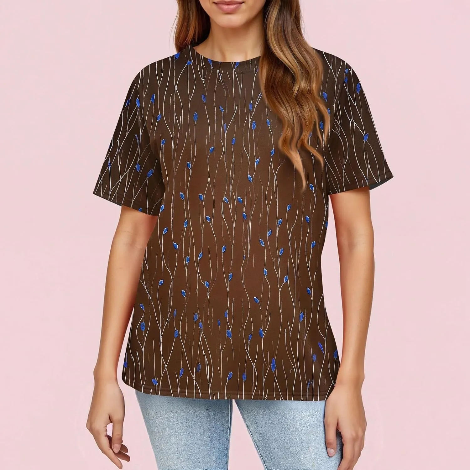 Womens Summer Tops 2025 Short Sleeve Crew Neck T Shirts Casual Blouses Cute Printed Tees Loose Trendy Outfits