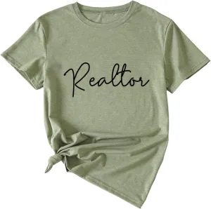 Womens Summer Tops Realtor Letter Graphic Tshirts Going Out Short Sleeve Tees Business Casual Outfits Blouses